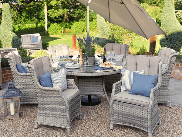 6 Seater Rattan Dining Set With Parasol - Rattan Garden Furniture