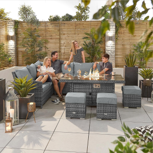 Nova - Mixed Grey Cambridge Corner Dining Set with Fire Pit Table - Left Hand