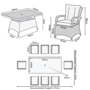 Nova - Mixed Grey Olivia 8 Seat Dining Set - 2m x 1m Rectangular Table