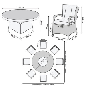 Nova - Mixed Grey Olivia 8 Seat Dining Set with Fire Pit - 1.8m Round Table