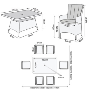 Nova - Mixed Grey Sienna 6 Seat Dining Set - 1.5m x 1m Rectangular Table