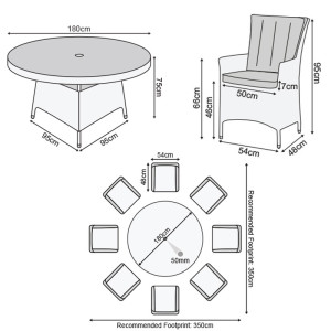 Nova - Mixed Grey Sienna 8 Seat Dining Set - 1.8m Round Table