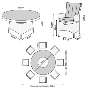 Nova - Mixed Grey Sienna 8 Seat Dining Set with Fire Pit - 1.8m Round Table