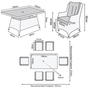 Nova - Heritage White Wash Thalia 6 Seat Dining Set - 1.5m x 1m Rectangular Table