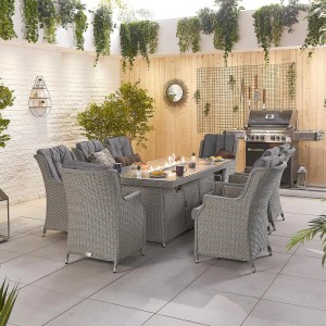 Nova - Heritage White Wash Thalia 8 Seat Dining Set with Fire Pit - 2m x 1m Rectangular Table - LOW STOCK