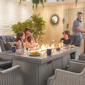 Nova - Heritage White Wash Thalia 8 Seat Dining Set with Fire Pit - 2m x 1m Rectangular Table - LOW STOCK