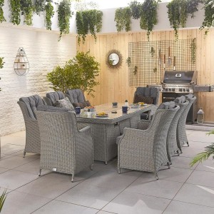 Nova - Heritage White Wash Thalia 8 Seat Dining Set with Fire Pit - 2m x 1m Rectangular Table - LOW STOCK