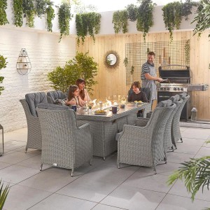 Nova - Heritage White Wash Thalia 8 Seat Dining Set with Fire Pit - 2m x 1m Rectangular Table - LOW STOCK