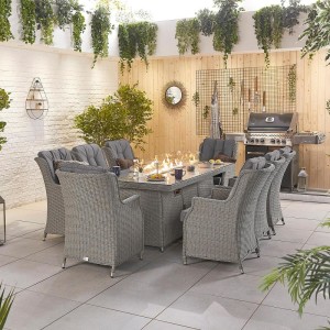 Nova - Heritage White Wash Thalia 8 Seat Dining Set with Fire Pit - 2m x 1m Rectangular Table - LOW STOCK