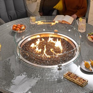 Nova - Heritage White Wash Thalia 8 Seat Dining Set with Fire Pit - 1.8m Round Table