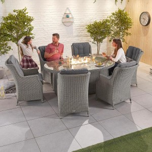 Nova - Heritage White Wash Thalia 6 Seat Dining Set with Fire Pit - 1.8m x 1.2m Oval Table