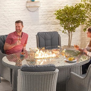 Nova - Heritage White Wash Thalia 6 Seat Dining Set with Fire Pit - 1.8m x 1.2m Oval Table