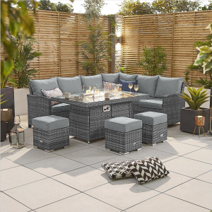 Nova - Mixed Grey Cambridge Corner Dining Set with Fire Pit Table - Right Hand