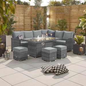 Nova - Mixed Grey Cambridge Corner Dining Set with Fire Pit Table - Right Hand