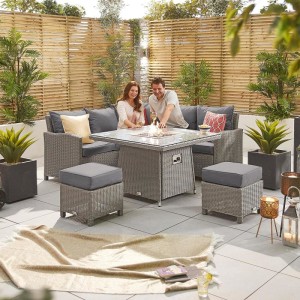 Nova - Heritage White Wash Ciara Compact Corner Dining Set with Fire Pit Table