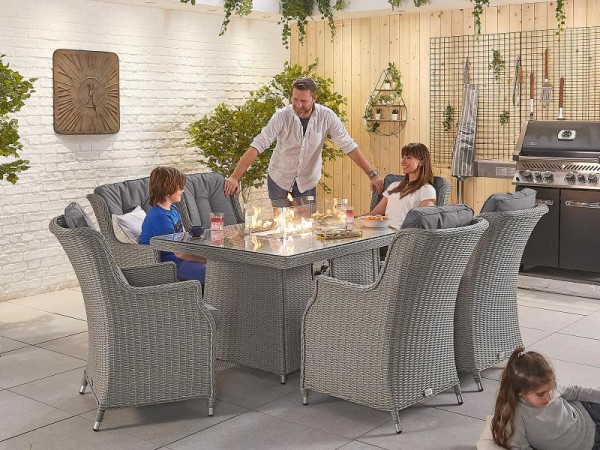 Nova - Heritage White Wash Thalia 6 Seat Dining Set with Fire Pit - 1.5m x 1m Rectangular Table